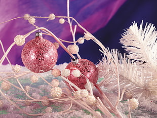 pink baubles with white Christmas tree HD wallpaper
