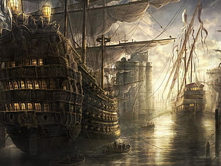 brown gallion ship, pirates, Miss Fortune, Assassin's Creed HD wallpaper