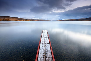 red and gray dock under blue sky, lake alexandrina HD wallpaper
