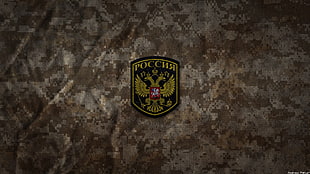white and gold clothes patch, Russia, crest, military HD wallpaper