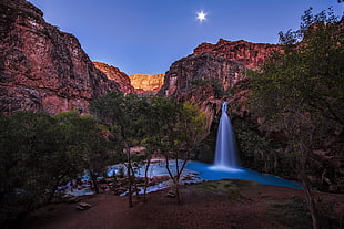 Arizona waterfalls, nature, landscape, night, Moon