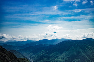 green valley, Mountains, Sky, Clouds