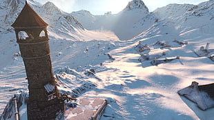 brown watchtower with snow HD wallpaper