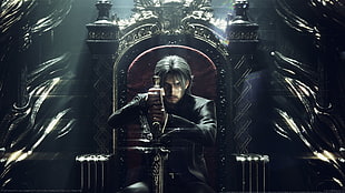 game cover, video games, digital art, Final Fantasy XV, throne