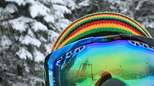 blue and black framed snow goggles, winter, snow, snowboards HD wallpaper