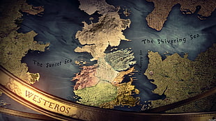 The Sunset Sea and The Shivering Sea map, map, Game of Thrones HD wallpaper