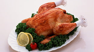 cooked chicken on white ceramic tray HD wallpaper