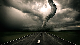 grayscale photograph of tornado HD wallpaper