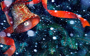 Christmas-themed red bell digital wallpaper HD wallpaper
