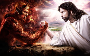 Jesus Christ and Lucifer illustration, Devil, Jesus Christ HD wallpaper
