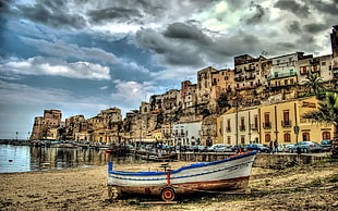 brown and white boat, Castellammare del Golfo, Italy, panoramas, sea HD wallpaper