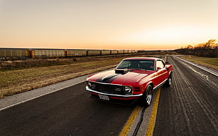 red and black coupe on the road