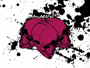 pink and black skull graphic art HD wallpaper