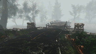 brown wooden bridge, Fallout 4, Bethesda Softworks, Game Mod, mist HD wallpaper