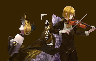 men's black suit jacket, violin, Vocaloid, Kagamine Len, Kagamine Rin HD wallpaper