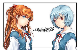 two brown and blue haired female anime characters, Neon Genesis Evangelion, Ayanami Rei, Asuka Langley Soryu HD wallpaper