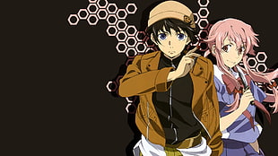 male and female character screenshot, Gasai Yuno, Amano Yukiteru, Mirai Nikki HD wallpaper