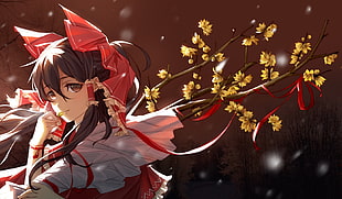 female anime character illustration, Touhou, Hakurei Reimu, red ribbon HD wallpaper