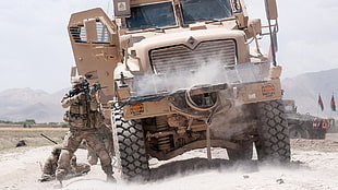 beige armour truck, MRAP, United States Army, War in Afghanistan, MaxxPro