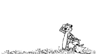 boy and animal illustration, Calvin and Hobbes HD wallpaper