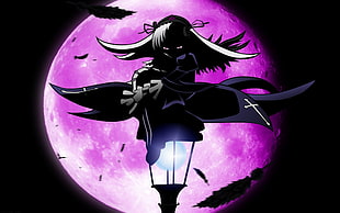 silhouette of female anime character against fullmoon HD wallpaper
