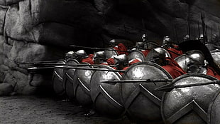 soldier shield lot, 300, Spartans, Sparta, selective coloring HD wallpaper