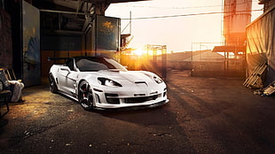 white sports coupe, car, Chevrolet Corvette, white cars, sunlight