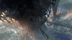 artwork, city, clockwork, futuristic