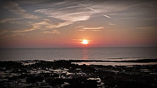 beach at sunset, sunset, sky, beach, sunlight