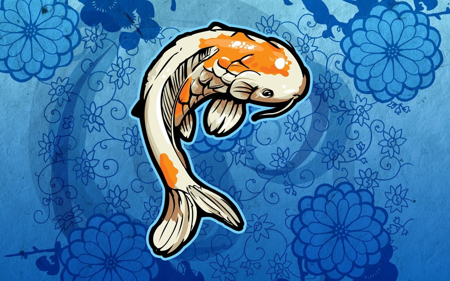 orange white fish illustration, fish, artwork, blue background, animals
