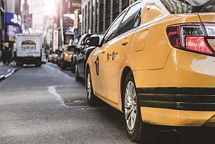 yellow sedan, Auto, Rear view, Headlight