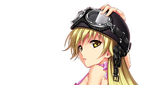 yellow haired woman animated illustration, anime, blonde, yellow eyes, helmet