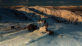 gray sand, landscape, winter, snow