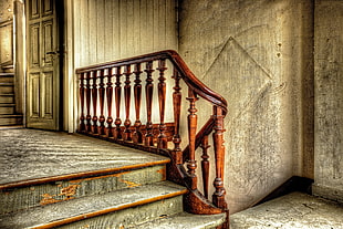 brown wooden staircase fence photography HD wallpaper