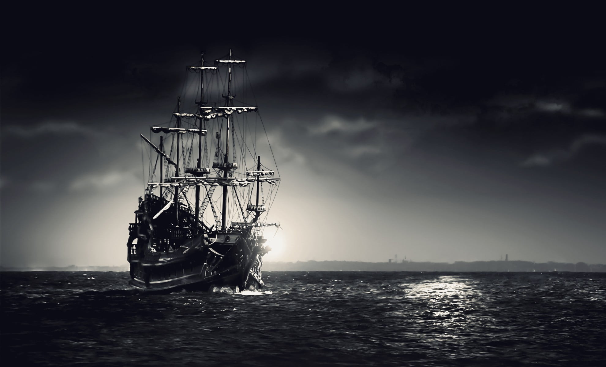 Black And White Galleon Ship Ship Water HD   Wallpaper Flare   Ship Water Black White   