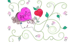 pink heart with love text art, love HD wallpaper