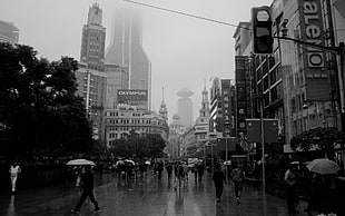 people near building grayscale photography, Shanghai, cityscape, city HD wallpaper