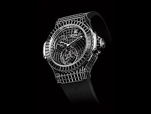 round black Hublot chronograph watch with black strap HD wallpaper