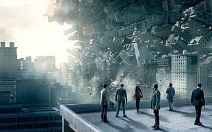 group of people on rooftop poster, Inception, fantasy art, movies HD wallpaper