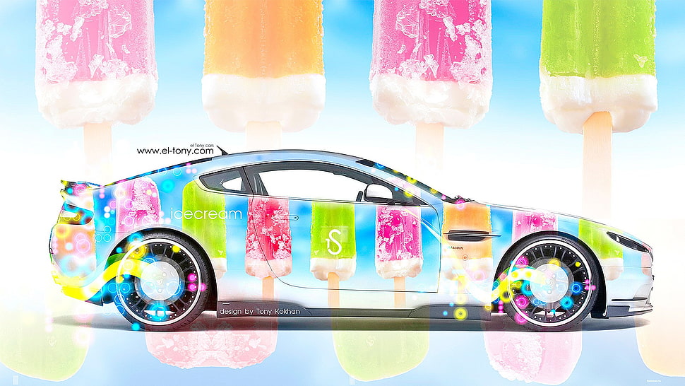 multicolored coupe illustration, car, digital art, Aston Martin HD wallpaper
