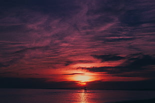 red and black abstract painting, sky, sea, flares, sunset