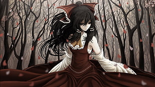 black haired female anime character, Touhou, shrine maidens, Hakurei Reimu HD wallpaper