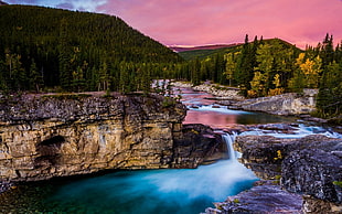 calm river waterfalls high-saturated wallpaper, nature, landscape, forest, fall