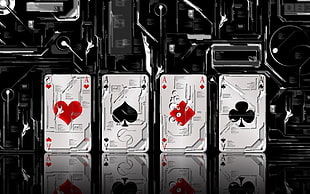 four aces playing cards painting, cards, abstract, reflection, technology