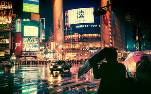 Time Square, New York, city, night, street light, rain HD wallpaper
