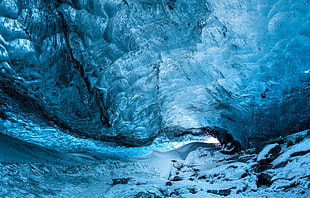 blue and black abstract painting, photography, snow, ice, cave HD wallpaper
