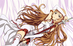 brown haired female character illustration, anime, Yuuki Asuna, Sword Art Online HD wallpaper