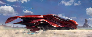 red spacecraft wallpaper, artwork, science fiction