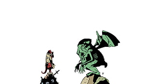 Hellboy and gray gargoyle art work, Hellboy, Cthulhu