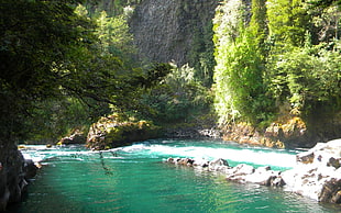 body of water near rock formations, nature, landscape, river, mountains